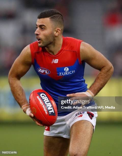 Christian Salem of the Demons in action during the 2018 AFL round nine match between the Carlton Blues and the Melbourne Demons at the Melbourne...