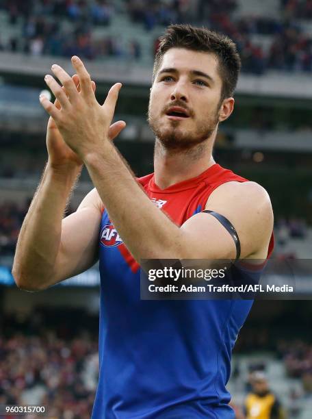 Alex Neal-Bullen of the Demons thanks fans during the 2018 AFL round nine match between the Carlton Blues and the Melbourne Demons at the Melbourne...