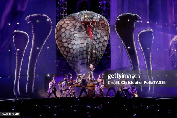 Taylor Swift performs onstage during the Taylor Swift reputation Stadium Tour at the Rose Bowl on May 19, 2018 in Pasadena, California