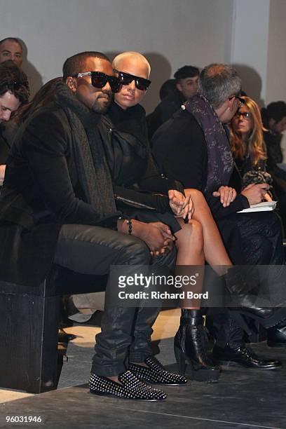 Kanye West and Amber Rose attend the Cerruti fashion show during Paris Menswear Fashion Week Autumn/Winter 2010 at Palais de Tokyo on January 22,...