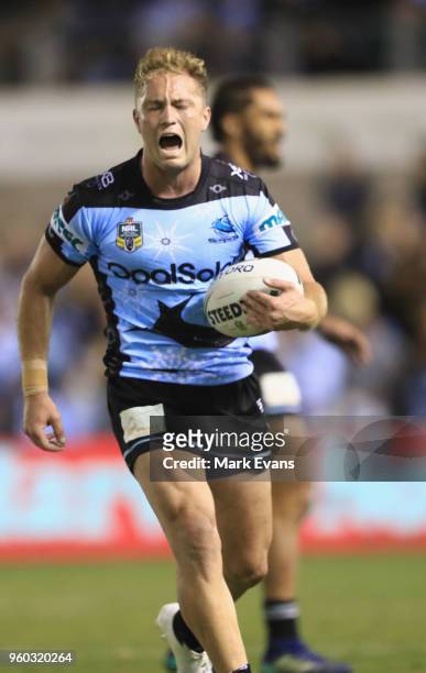 Matt Moylan of the Sharks shows his frustration after a mistake during the round 11 NRL match between the Cronulla Sharks and the Canterbury Bulldogs...