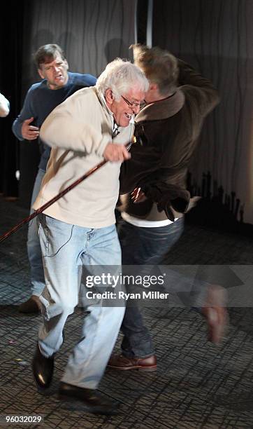 Actor Dick Van Dyke practices during the rehearsal for a performance of Disney and Cameron Mackintosh's "Mary Poppins" at the Center Theatre Group's...