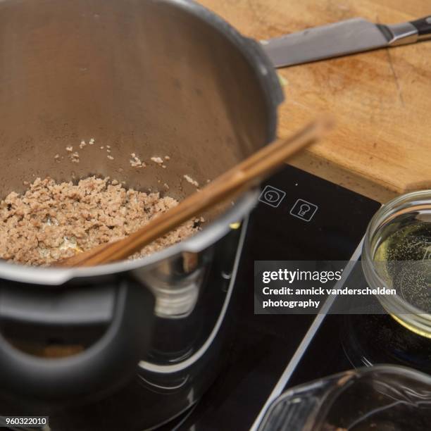 brown pork stock ingredients. - water in measuring cup stock pictures, royalty-free photos & images