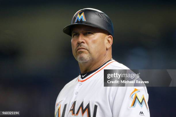 Fredi Gonzalez of the Miami Marlins in action against the Los Angeles Dodgers at Marlins Park on May 17, 2018 in Miami, Florida.