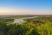 Scenic evening view of the Blue Nile river, Bahir Dar and Lake Tana in the background. Nature and travel. Ethiopia