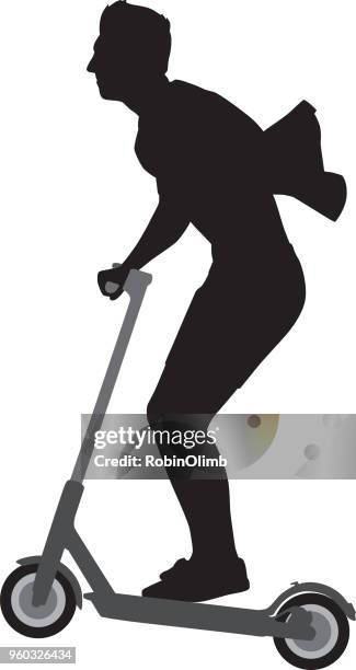 young man riding scooter silhouette - scooter stock illustrations