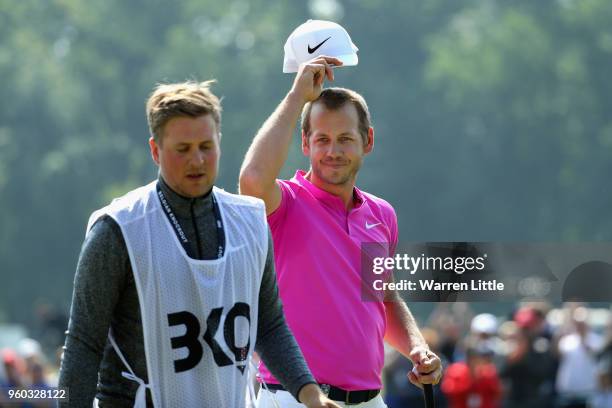 James Heath of England celebrates beating Nicolas Colsaerts of Belgium during their quater final match during the final day of the Belgian Knockout...