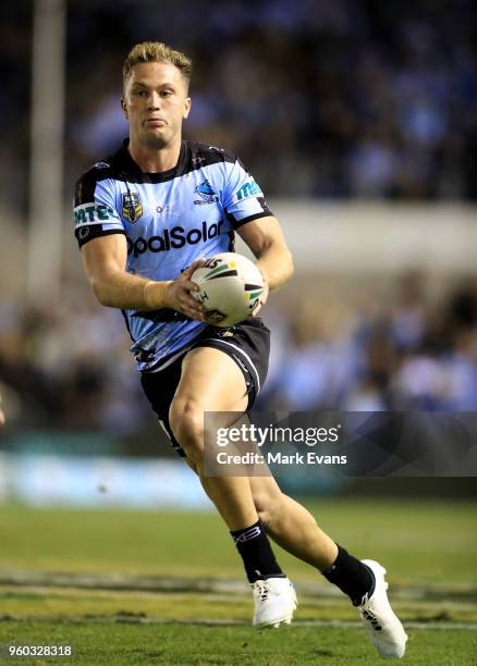 Matt Moylan of the Sharks runs the ballduring the round 11 NRL match between the Cronulla Sharks and the Canterbury Bulldogs at Southern Cross Group...