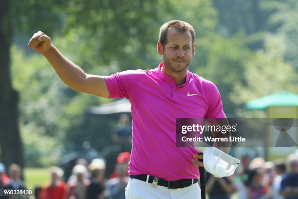 James Heath of England celebrates beating Nicolas Colsaerts of Belgium during their quater final match during the final day of the Belgian Knockout...