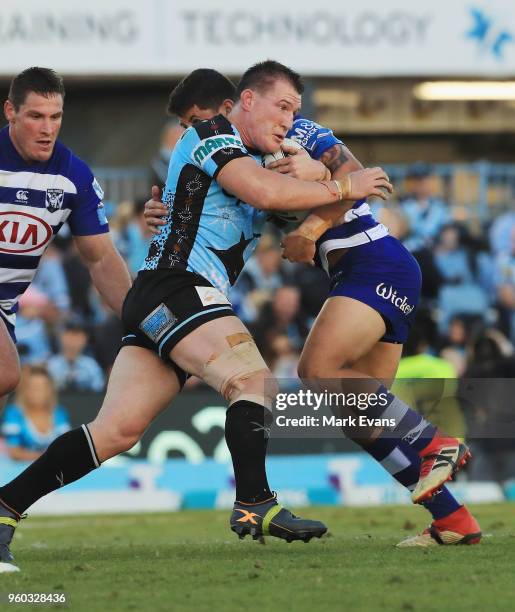 Paul Gallen of the Sharks runs the ball during the round 11 NRL match between the Cronulla Sharks and the Canterbury Bulldogs at Southern Cross Group...