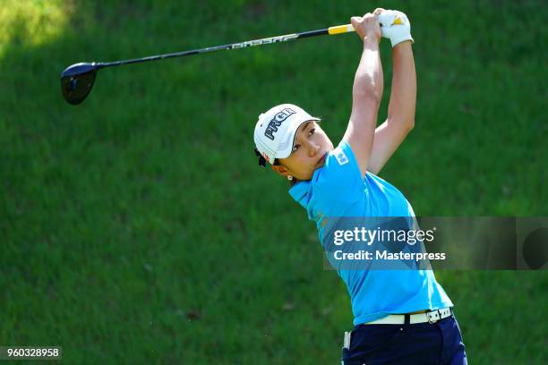 Erina Hara of Japan hits her tee shot on the 3rd hole during the final round of the Chukyo TV Bridgestone Ladies Open at Chukyo Golf Club Ishino...