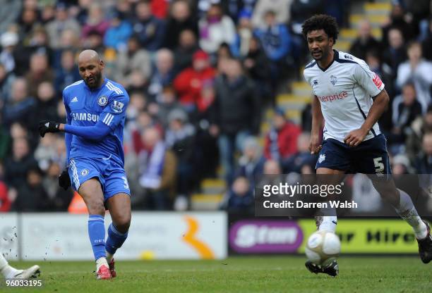 Nicholas Anelka of Chelsea scores the opening goal during the FA Cup sponsored by E.ON Fourth round match between Preston North End and Chelsea at...