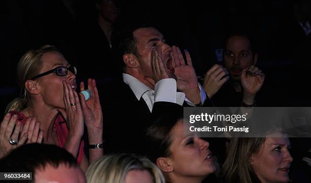 Nora Rochlitzer , Michael Michalsky and Jessica Schwarz scream during the Michalsky Style Night during the Mercedes-Benz Fashion Week Berlin...