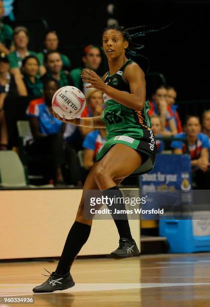 Stacey Francis of the West Coast Fever takes possession of the ball in center court during the Super Netball match between the Fever and the Swifts...