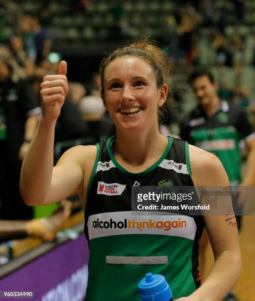 Ingrid Colyer of the West Coast Fever gives the crowd a thumbs up after their win during the round four Super Netball match between the Fever and the...