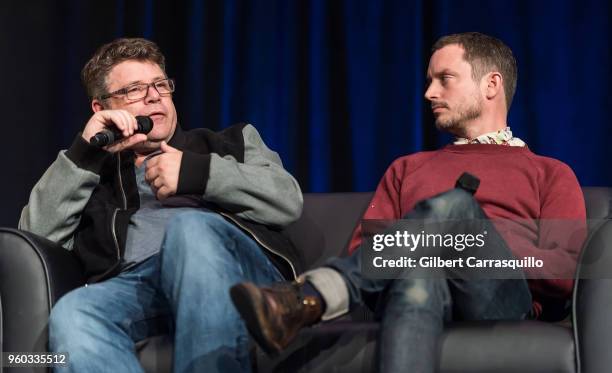 Actors Sean Astin and Elijah Wood attend the 2018 Wizard World Comic Con at Pennsylvania Convention Center on May 19, 2018 in Philadelphia,...