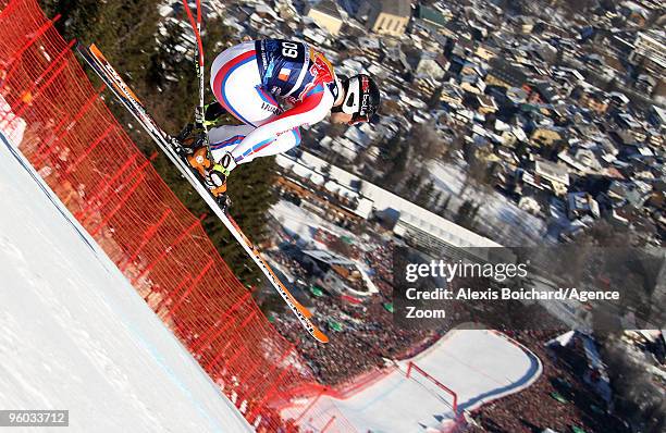 Adrien Theaux of France during the Audi FIS Alpine Ski World Cup Men's Downhill on January 23, 2010 in Kitzbuehel, Austria.