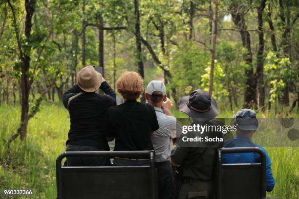 jeepsafari in chitwan national park - safari park stockfoto's en -beelden