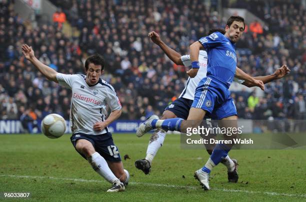 Joe Cole of Chelsea has an attempt on goal during the FA Cup sponsored by E.ON Fourth round match between Preston North End and Chelsea at Deepdale...