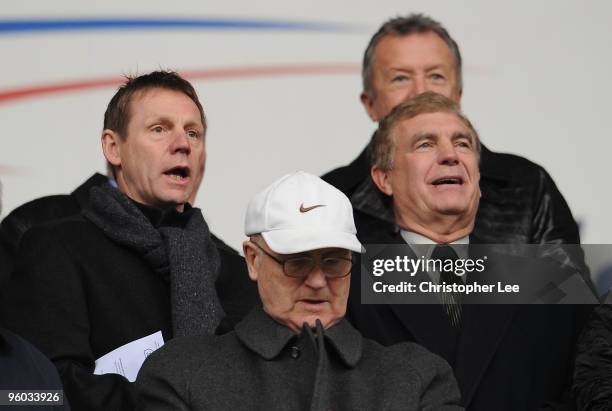 Stuart Pearce and Sir Trevor Brooking watch from the stands during the FA Cup fourth round match between Reading and Burnley at the Madejski Stadium...