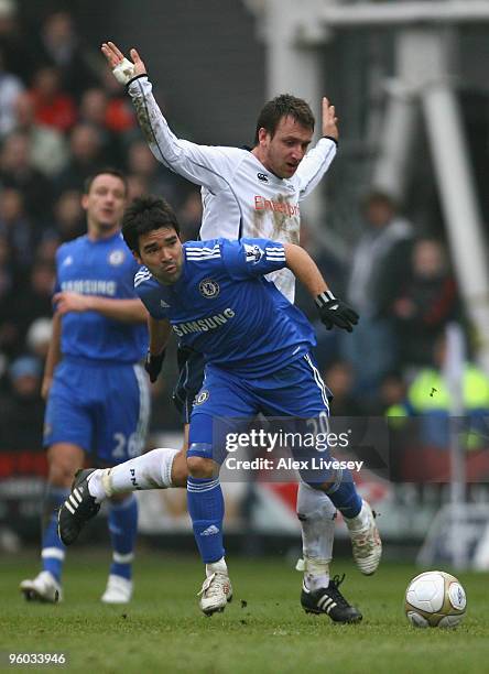 Chris Brown of Preston North End challenges Deco of Chelsea during the FA Cup sponsored by E.ON Fourth round match between Preston North End and...