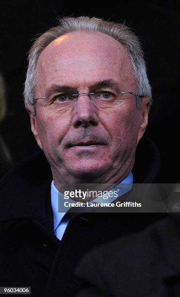Sven Goran Eriksson of Notts County looks on during the FA Cup sponsored by EON Fourth Round match between Notts County and Wigan Athletic at Meadow...