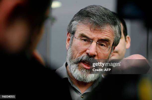 Sinn Fein leader Gerry Adams speaks wth the media representatives outside the Raddison hotel in Dublin, Ireland on January 23, 2010. Adams is seeking...