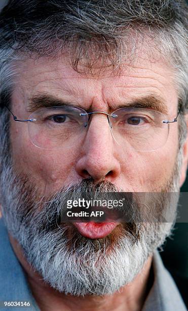 Sinn Fein leader Gerry Adams speaks wth the media representatives outside the Raddison hotel in Dublin, Ireland on January 23, 2010. Adams is seeking...