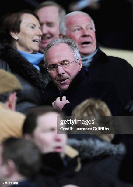 Sven Goran Eriksson of Notts County greets the fans as he takes his seat during the FA Cup sponsored by EON Fourth Round match between Notts County...
