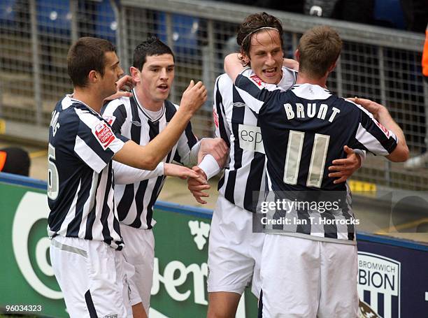 Jonas Olsson celebrates after scoring the first goal during the fourth round match of The FA Cup, sponsored by E.ON, between West Bromwich Albion and...