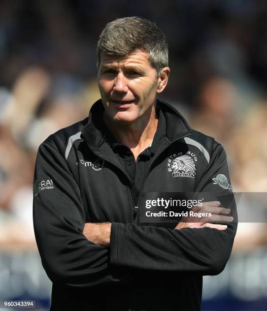 Rob Baxter, the Exeter Chiefs director of rugby, looks on during the Aviva Premiership Semi Final between Exeter Chiefs and Newcastle Falcons at...