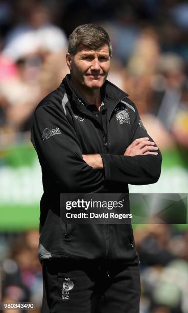 Rob Baxter, the Exeter Chiefs director of rugby, looks on during the Aviva Premiership Semi Final between Exeter Chiefs and Newcastle Falcons at...