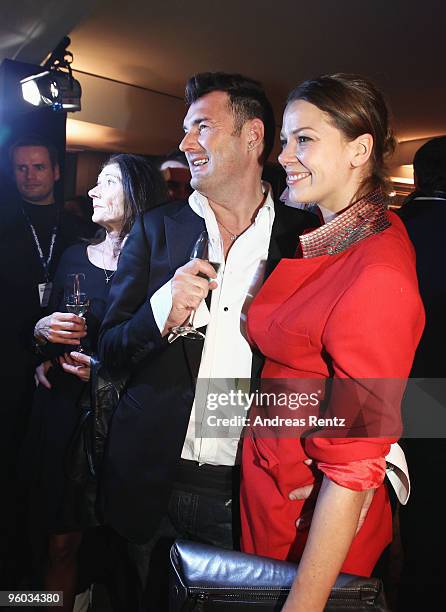 Actress Jessica Schwarz poses with designer Michael Michalsky at the Michalsky Style Night during the Mercedes-Benz Fashion Week Berlin Autumn/Winter...
