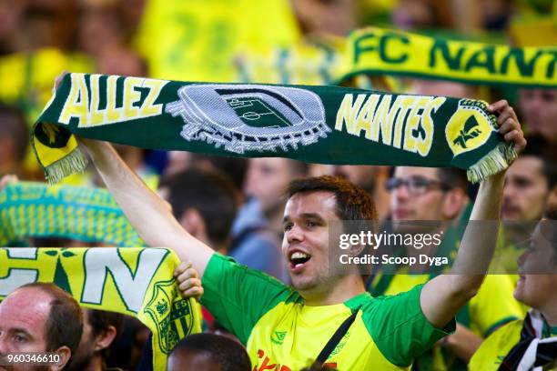 Ultras of FC Nantes during the Ligue 1 match between Nantes and Strasbourg at Stade de la Beaujoire on May 19, 2018 in Nantes, .