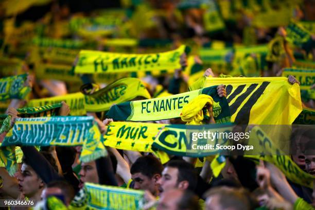 Ultras of FC Nantes during the Ligue 1 match between Nantes and Strasbourg at Stade de la Beaujoire on May 19, 2018 in Nantes, .