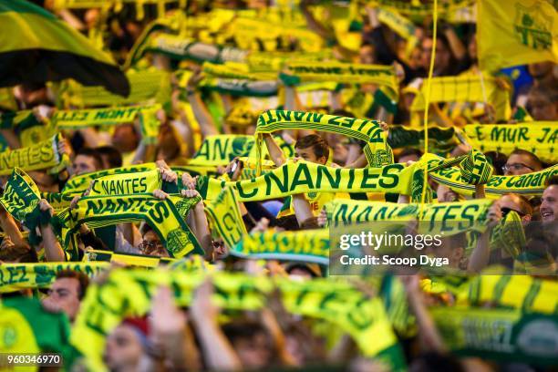 Ultras of FC Nantes during the Ligue 1 match between Nantes and Strasbourg at Stade de la Beaujoire on May 19, 2018 in Nantes, .