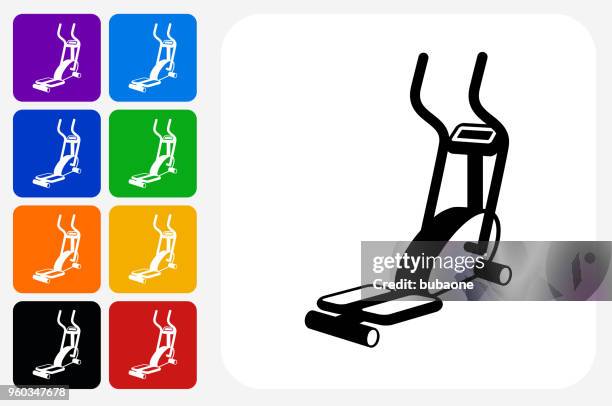 workout machine icon square button set - weight lifting machine stock illustrations