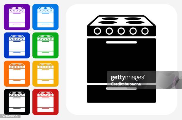 oven icon square button set - grilling tools stock illustrations