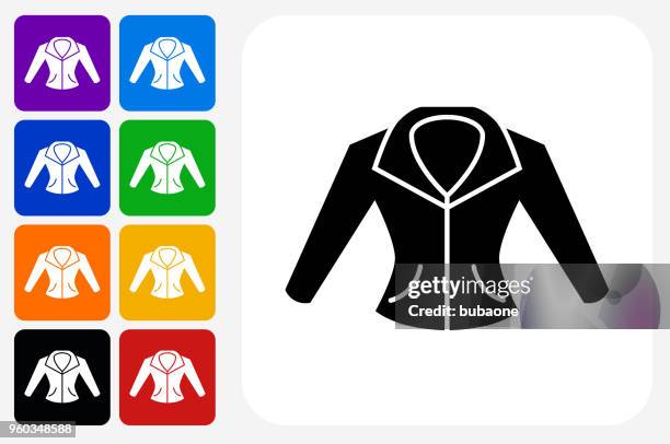 jacket icon square button set - orange coat stock illustrations