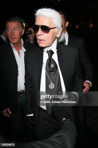 Karl Lagerfeld attends the Dior Homme fashion show during Paris Menswear Fashion Week Autumn/Winter 2010 on January 23, 2010 in Paris, France.