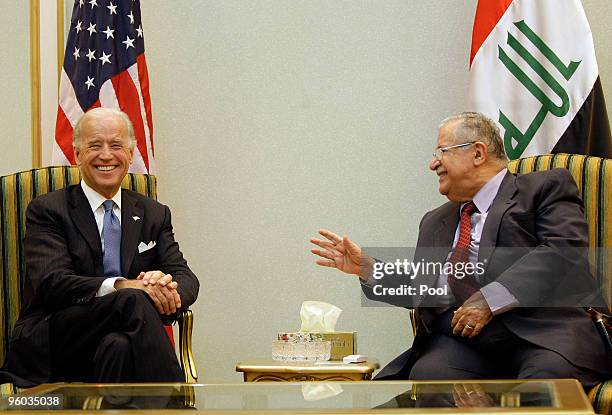 Vice President Joseph Biden meets with Iraqi President Jalal Talabani January 23, 2010 in Baghdad, Iraq. Vice President Joe Biden is holding talks...