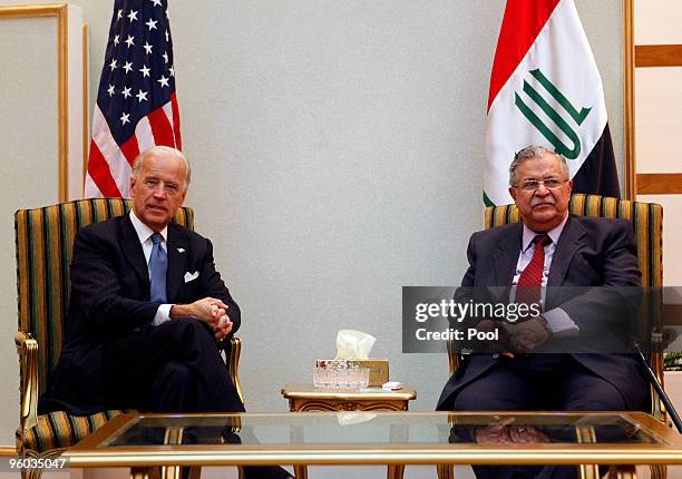 Vice President Joseph Biden meets with Iraqi President Jalal Talabani January 23, 2010 in Baghdad, Iraq. Vice President Joe Biden is holding talks...