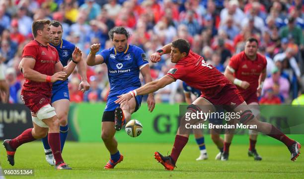 Dublin , Ireland - 19 May 2018; James Lowe of Leinster in action against Ian Keatley, left, and Gerbrandt Grobler of Munster during the Guinness...
