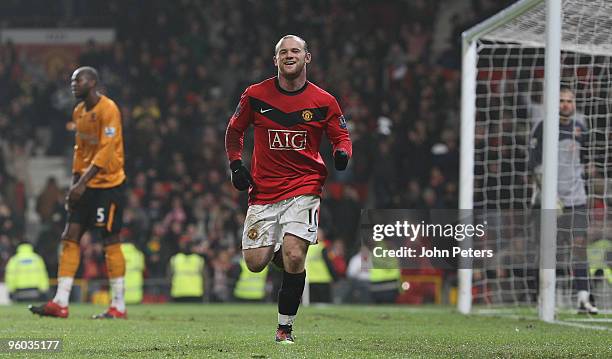 Wayne Rooney of Manchester United celebrates scoring their second goal during the FA Barclays Premier League match between Manchester United and Hull...