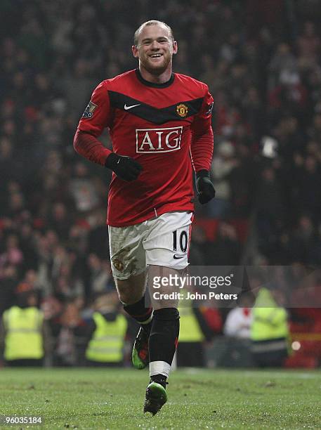 Wayne Rooney of Manchester United celebrates scoring their second goal during the FA Barclays Premier League match between Manchester United and Hull...