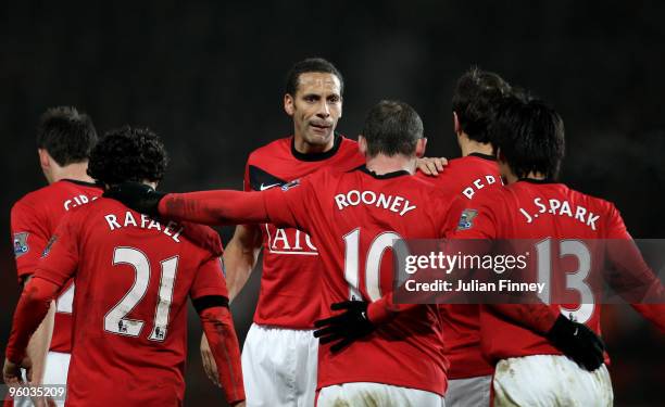 Wayne Rooney of Manchester United after scoring the first goal during the Barclays Premier League match between Manchester United and Hull City at...