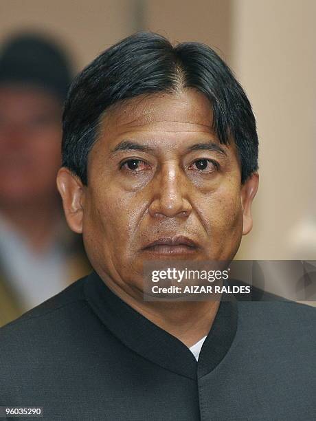 Bolivian Foreign Minister David Choquehuanca during the collective sworn in ceremony, at the Palacio Quemado presidential palace in La Paz January...