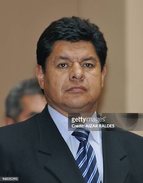 New Bolivian Defence Minister Ruben Saavedra Soto during the collective sworn in ceremony, at the Palacio Quemado presidential palace in La Paz...