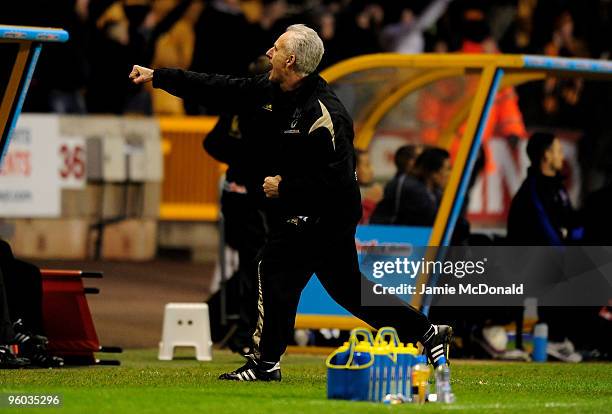 Wolverhamton Wanderers manager Mick McCarthy celebrates his teams goal during the FA Cup sponsored by E.ON 4th Round match between Wolverhampton...