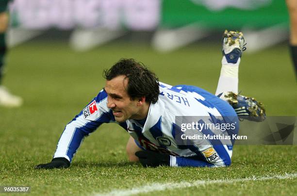 Theofanis Gekas of Berlin is seen during the Bundesliga match between Hertha BSC Berlin and Borussia Moenchengladbach at Olympic Stadium on January...